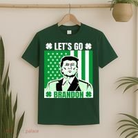 Lets Go Brandon St Patrick's Day Trump America Flag Clover T-Shirt thumb 2