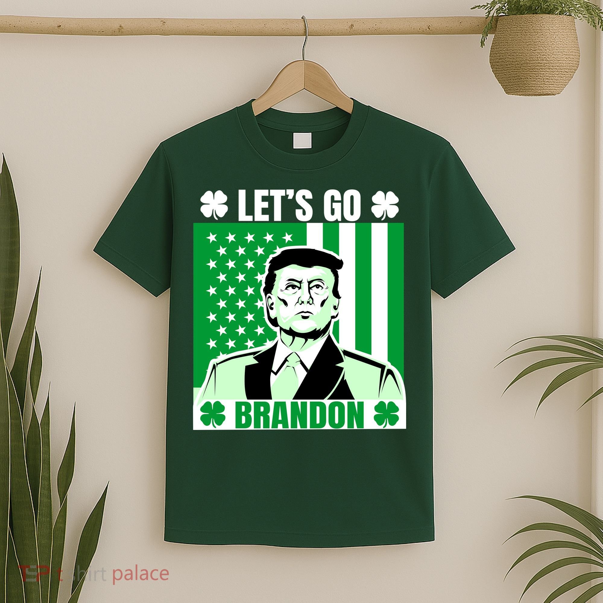 Lets Go Brandon St Patrick's Day Trump America Flag Clover T-Shirt