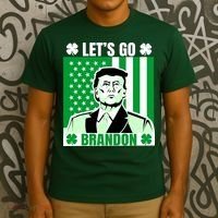 Lets Go Brandon St Patrick's Day Trump America Flag Clover T-Shirt thumb 3