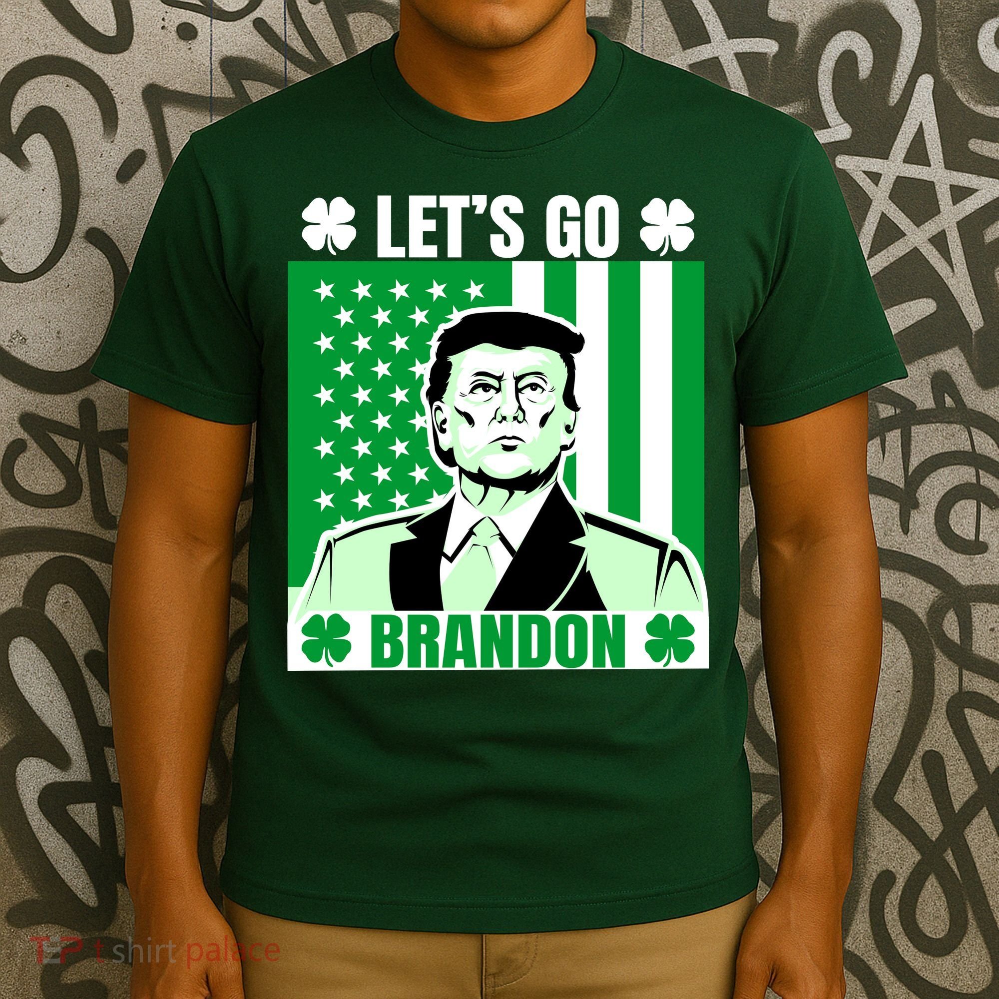 Lets Go Brandon St Patrick's Day Trump America Flag Clover T-Shirt