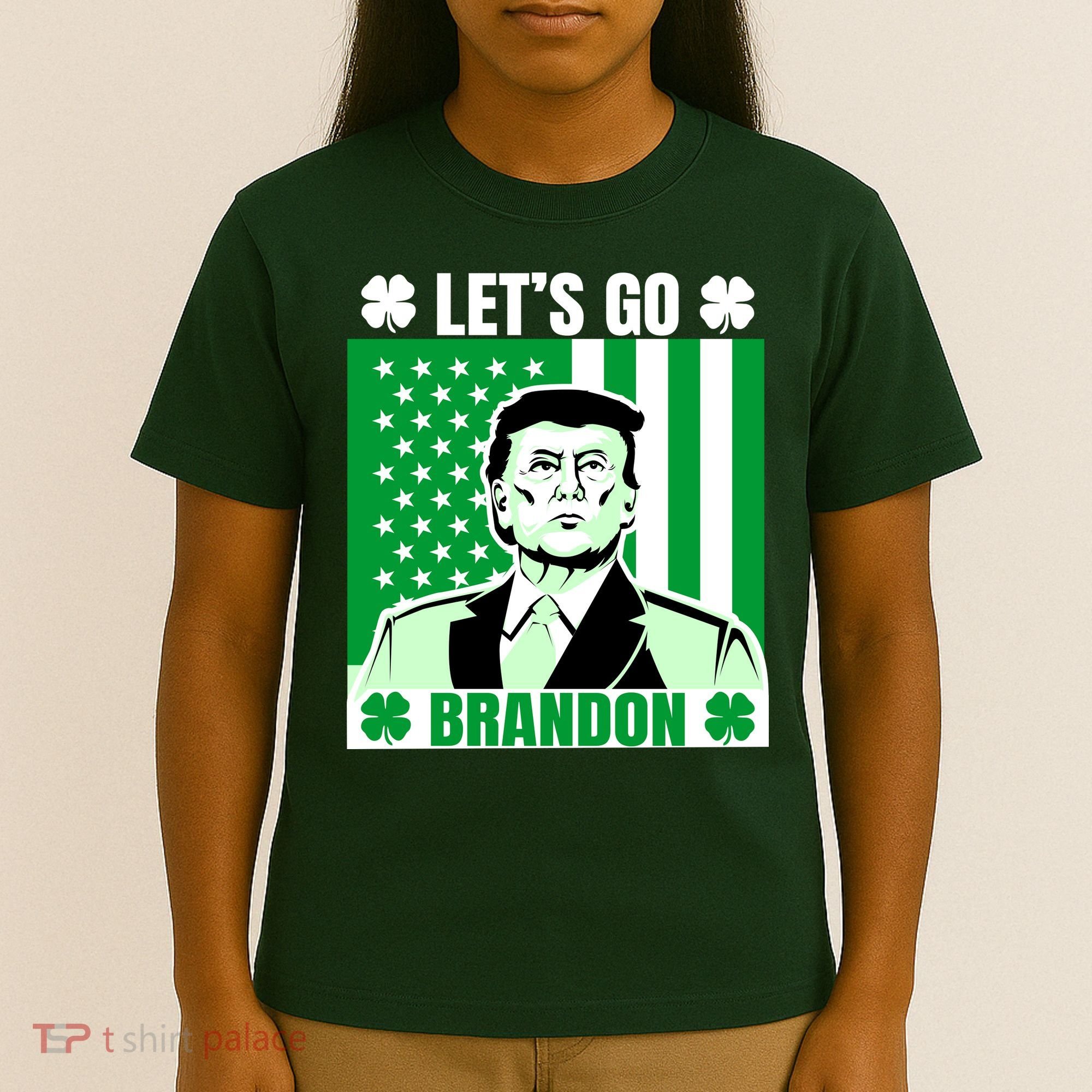 Lets Go Brandon St Patrick's Day Trump America Flag Clover T-Shirt