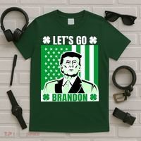 Lets Go Brandon St Patrick's Day Trump America Flag Clover T-Shirt thumb 5