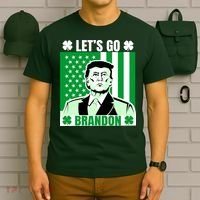 Lets Go Brandon St Patrick's Day Trump America Flag Clover T-Shirt thumb 6