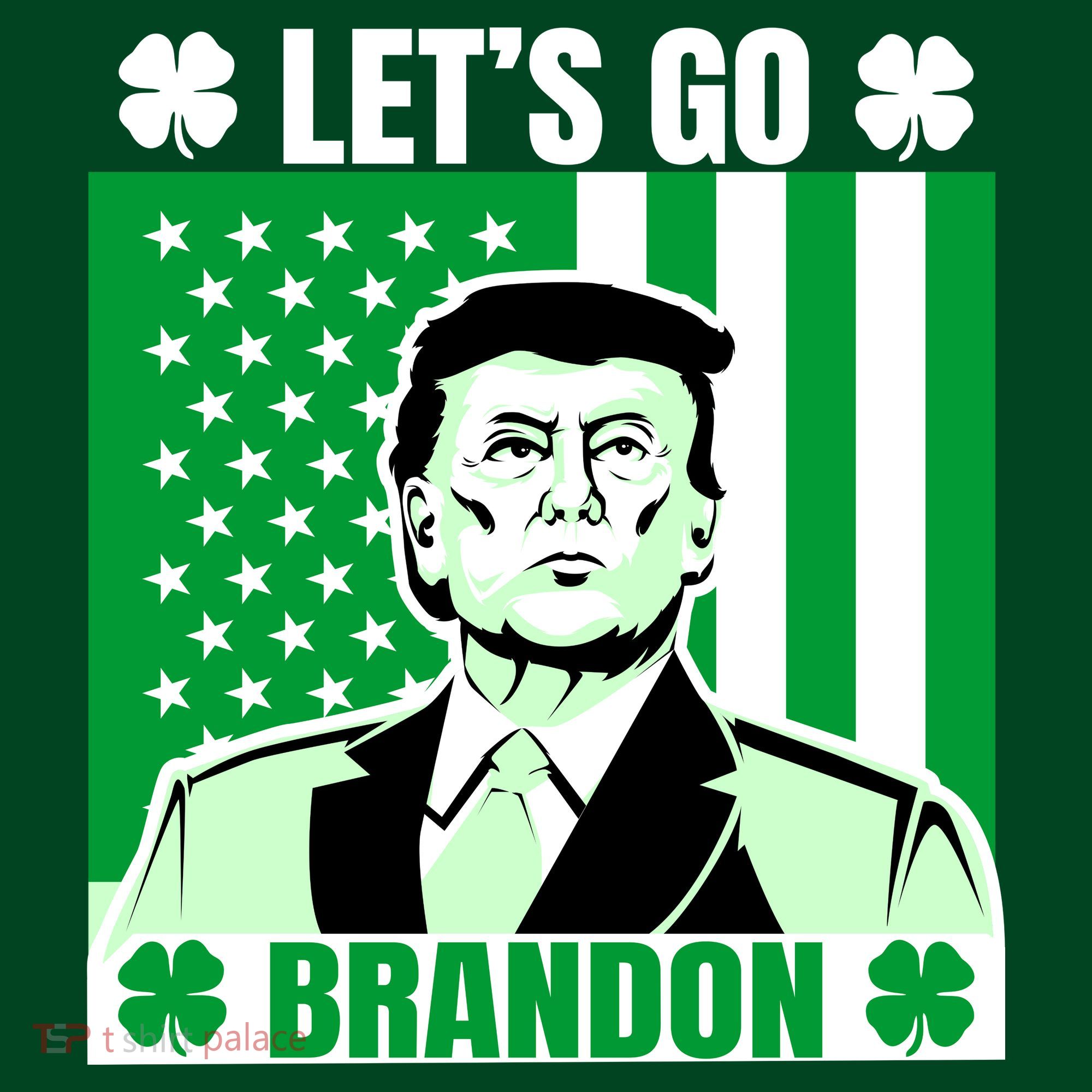 Lets Go Brandon St Patrick's Day Trump America Flag Clover Button