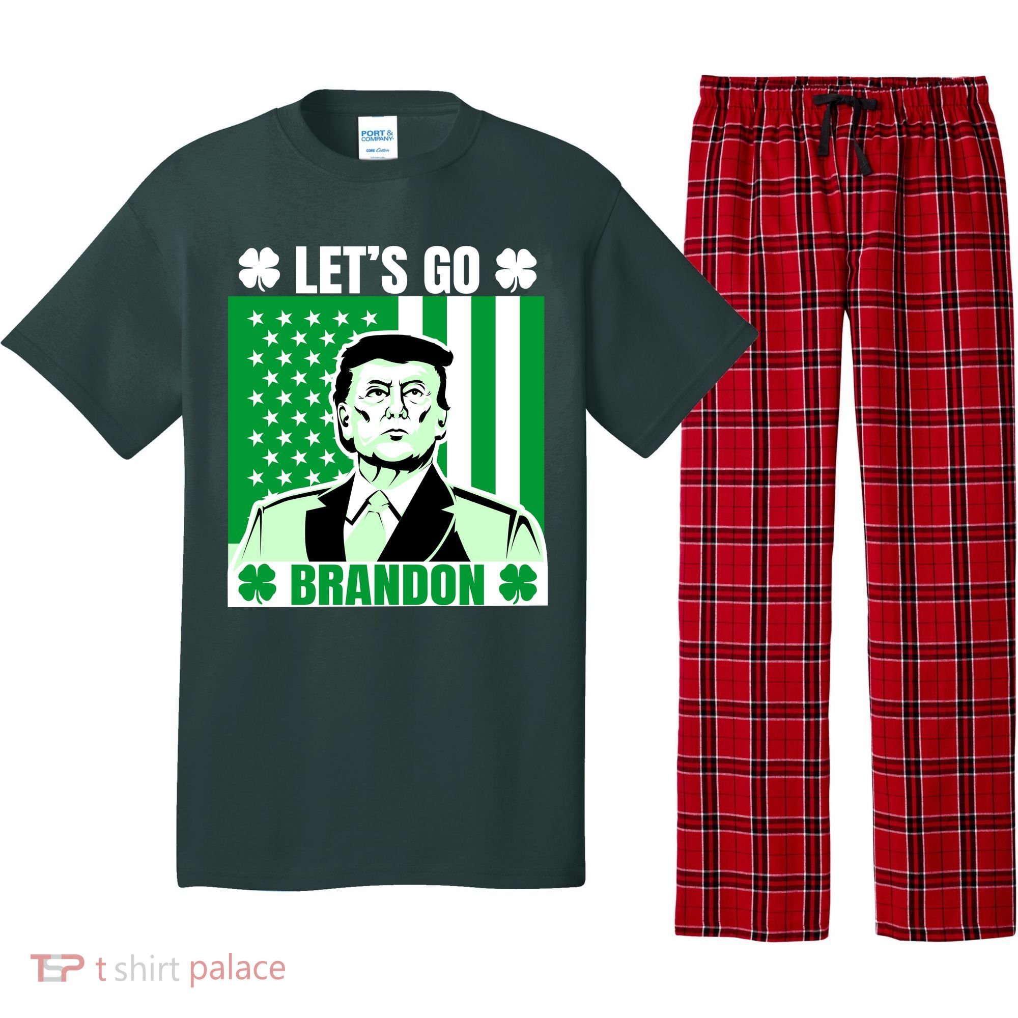 Lets Go Brandon St Patrick's Day Trump America Flag Clover Pajama Set