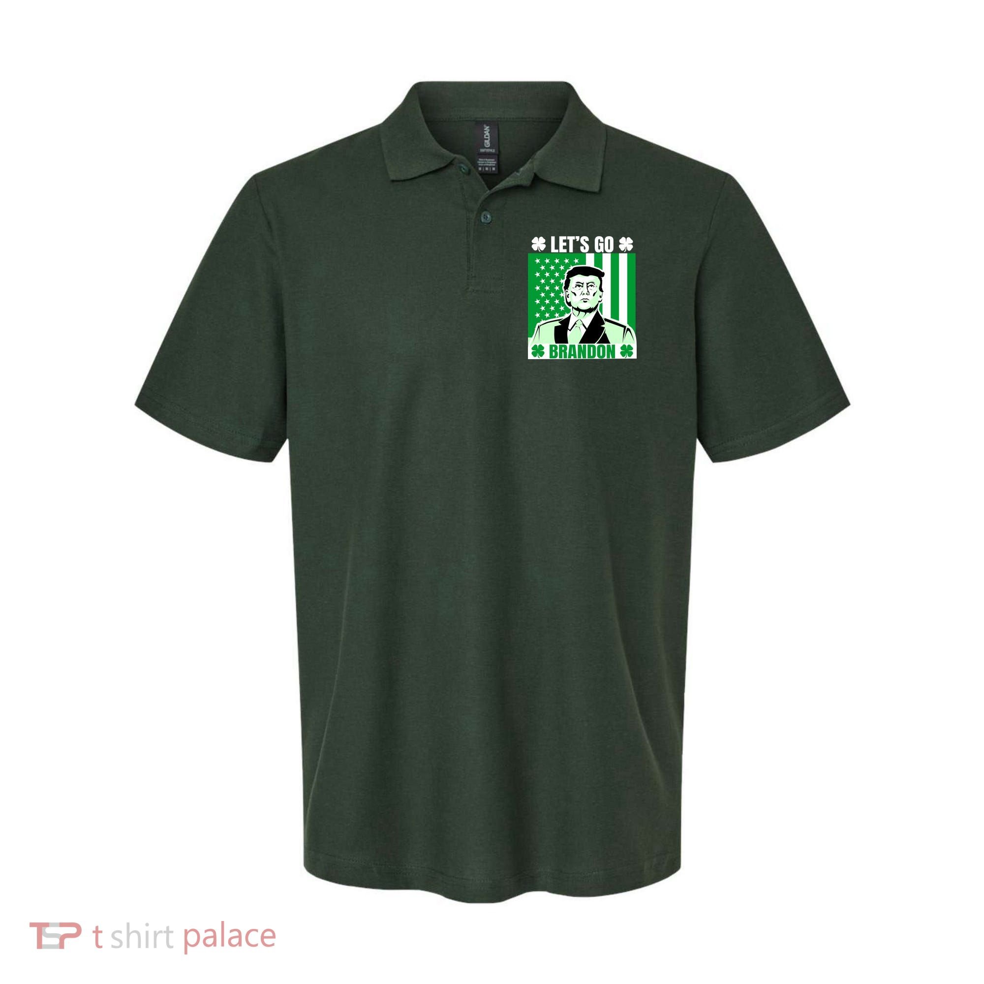Lets Go Brandon St Patrick's Day Trump America Flag Clover Polo