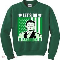 Lets Go Brandon St Patrick's Day Trump America Flag Clover Kids Sweatshirt thumb 0