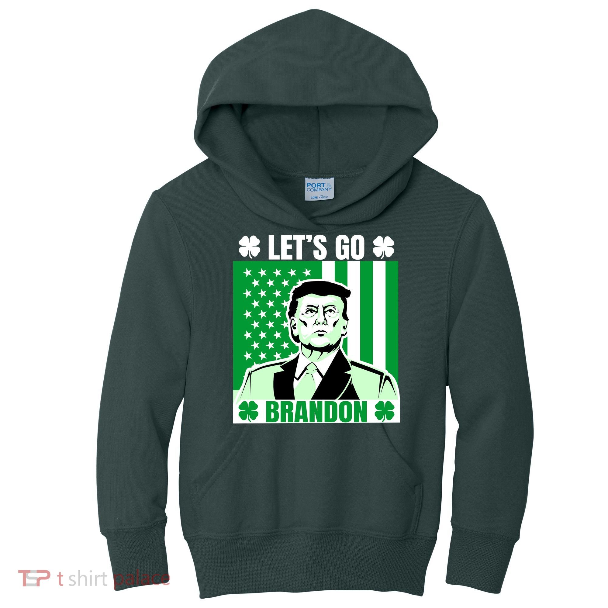 Lets Go Brandon St Patrick's Day Trump America Flag Clover Kids Hoodie