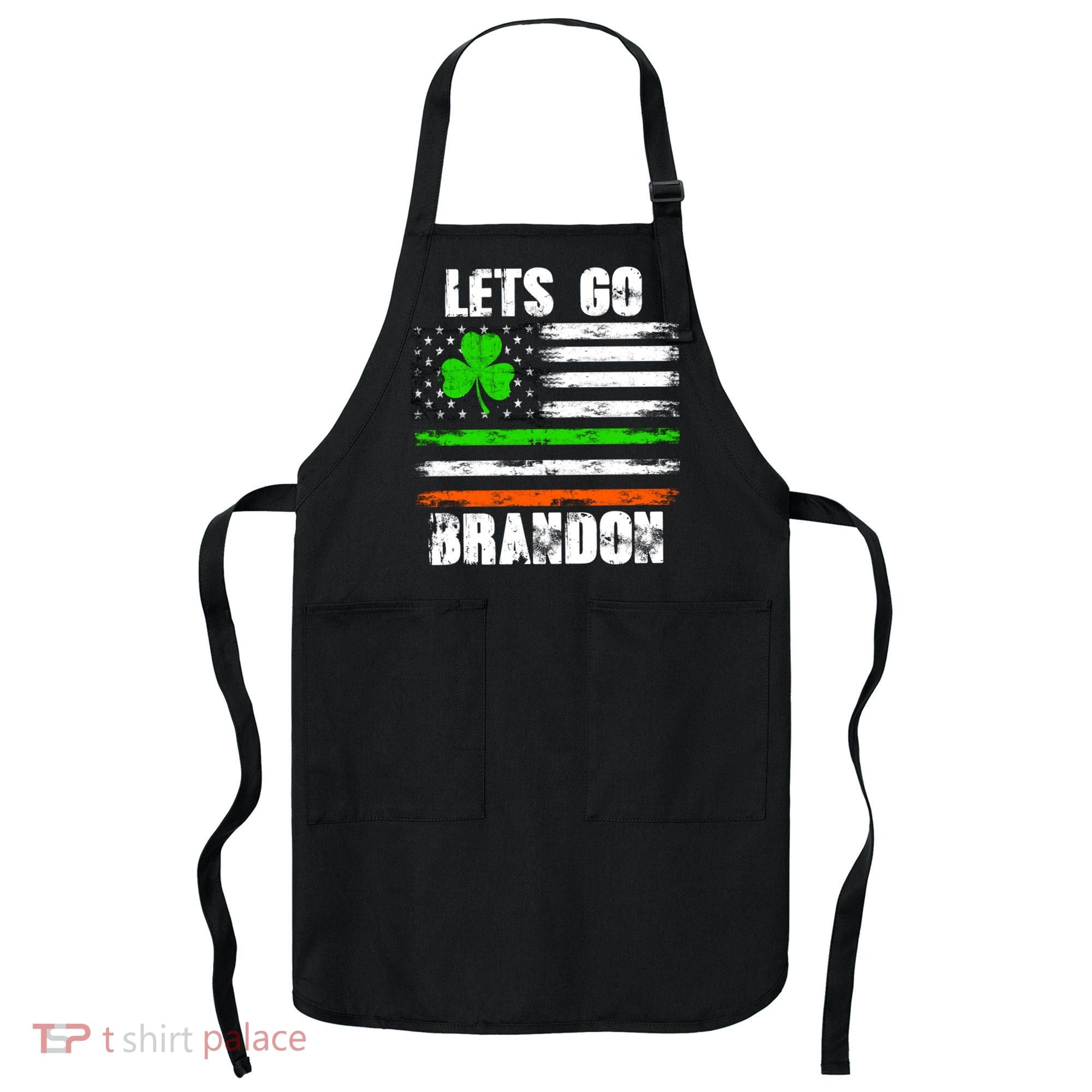 Lets Go Brandon St Patrick's Day Distressed America USA Flag Clover Apron