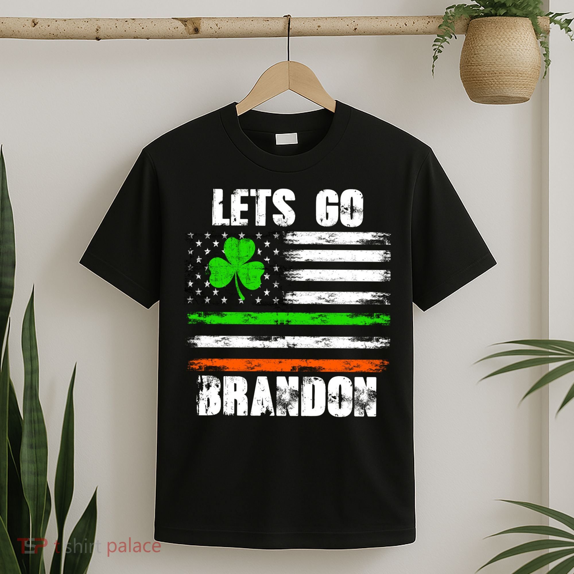 Lets Go Brandon St Patrick's Day Distressed America USA Flag Clover T-Shirt