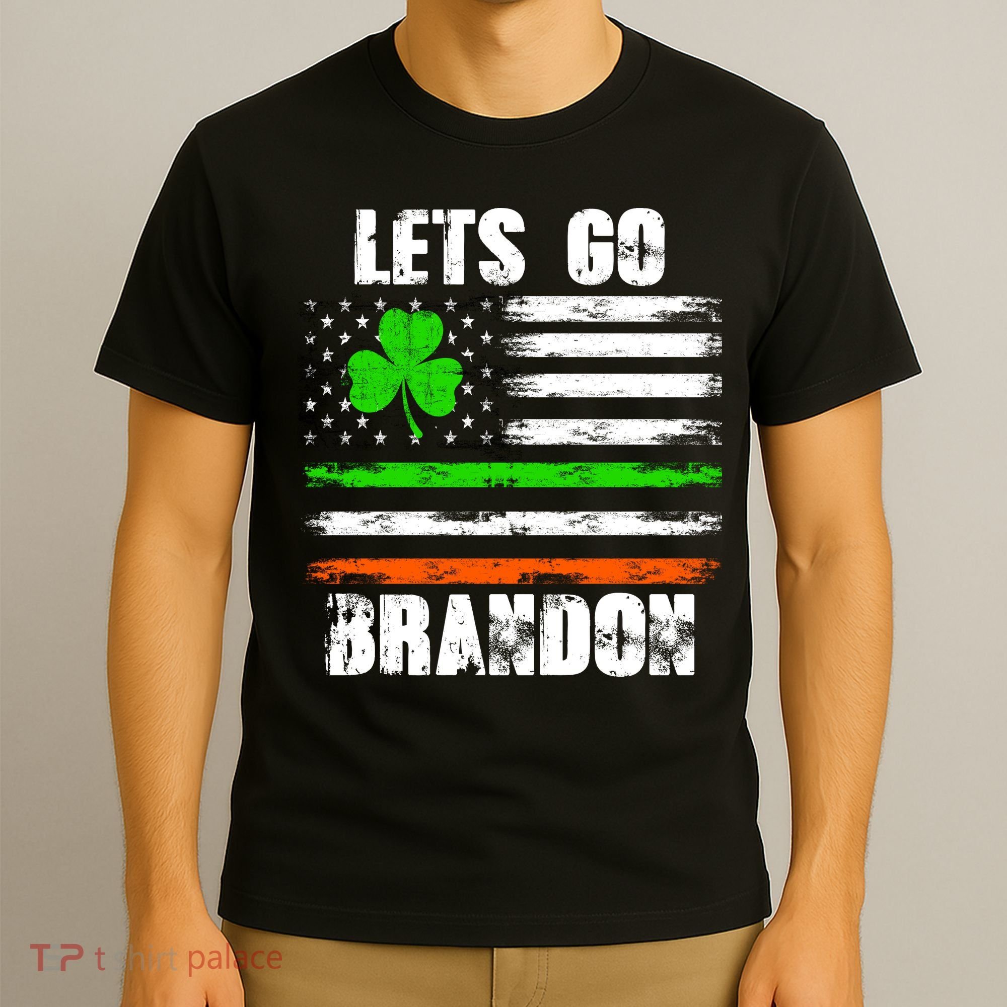 Lets Go Brandon St Patrick's Day Distressed America USA Flag Clover T-Shirt