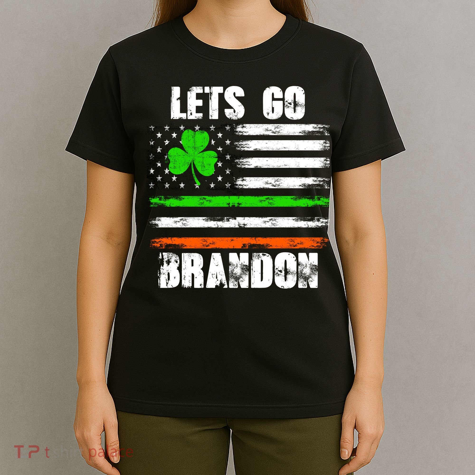 Lets Go Brandon St Patrick's Day Distressed America USA Flag Clover T-Shirt