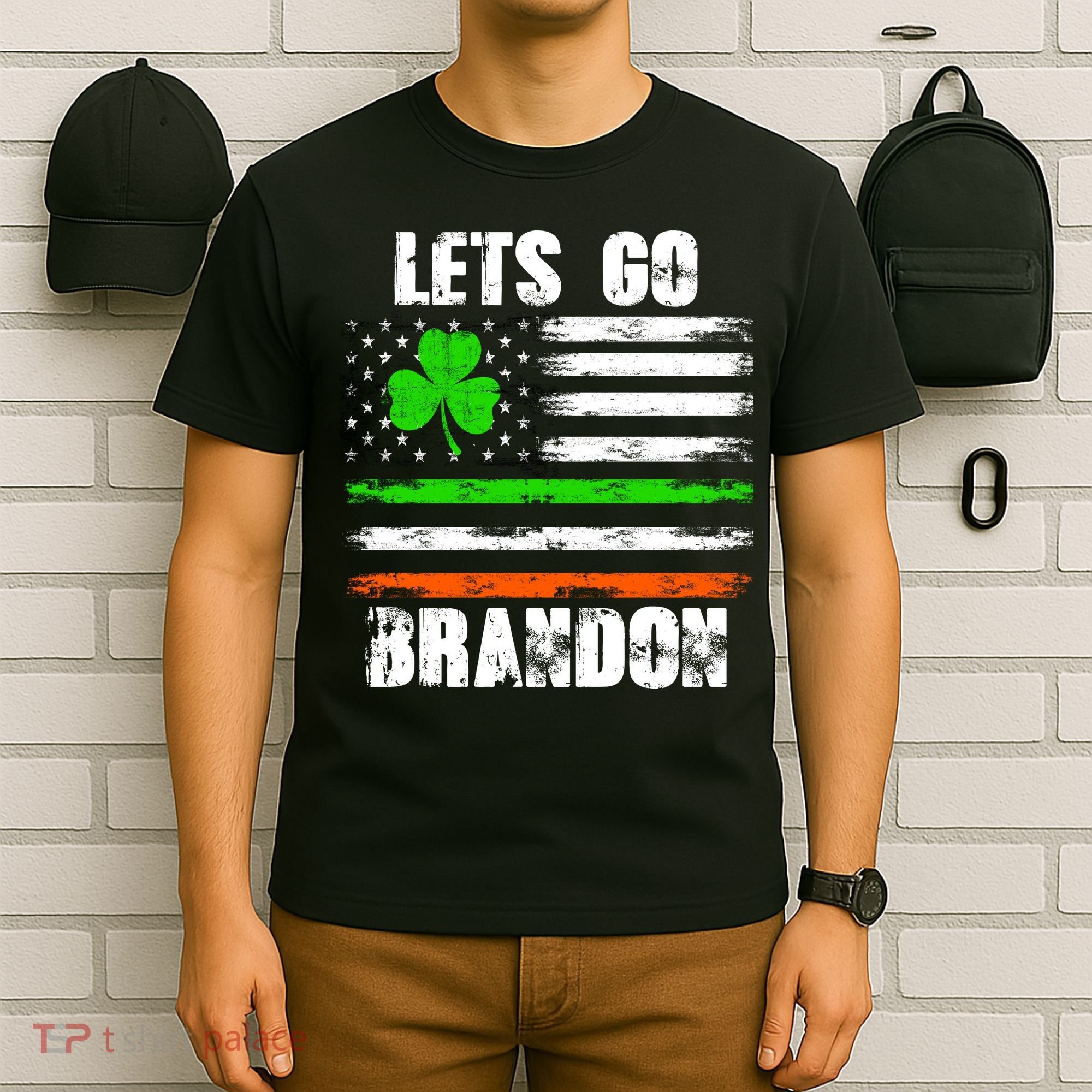 Lets Go Brandon St Patrick's Day Distressed America USA Flag Clover T-Shirt