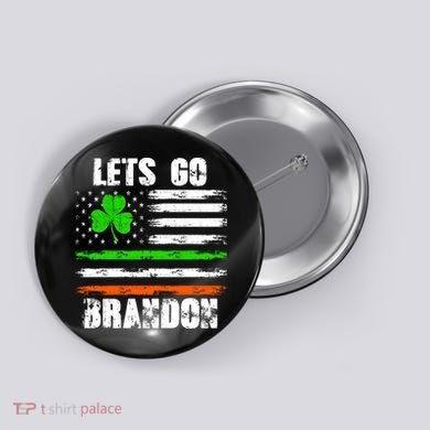 Lets Go Brandon St Patrick's Day Distressed America USA Flag Clover Button