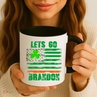 Lets Go Brandon St Patrick's Day Distressed America USA Flag Clover Coffee Mug thumb 3