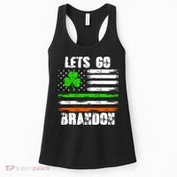 Lets Go Brandon St Patrick's Day Distressed America USA Flag Clover Women's Tank Top thumb 0