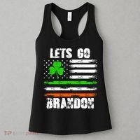 Lets Go Brandon St Patrick's Day Distressed America USA Flag Clover Women's Tank Top thumb 3