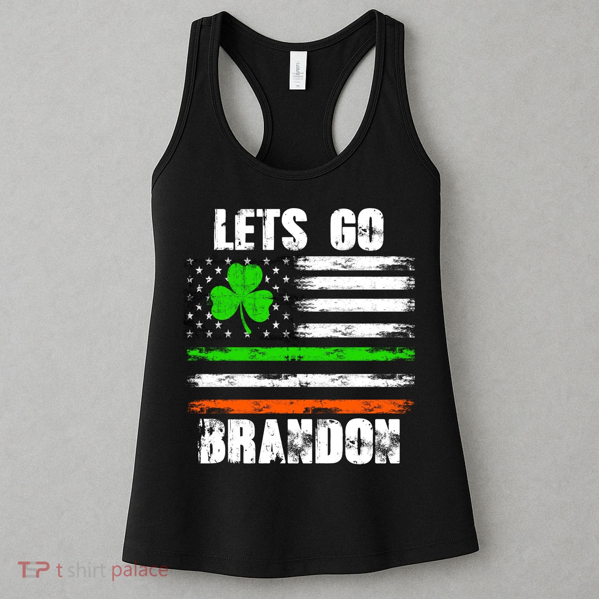 Lets Go Brandon St Patrick's Day Distressed America USA Flag Clover Women's Tank Top