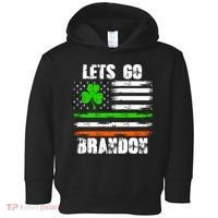 Lets Go Brandon St Patrick's Day Distressed America USA Flag Clover Toddler Hoodie thumb 0