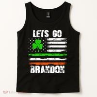 Lets Go Brandon St Patrick's Day Distressed America USA Flag Clover Tank Top thumb 2