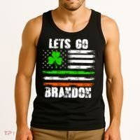 Lets Go Brandon St Patrick's Day Distressed America USA Flag Clover Tank Top thumb 3
