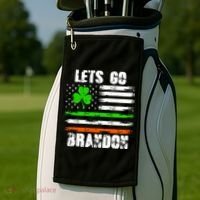 Lets Go Brandon St Patrick's Day Distressed America USA Flag Clover Golf Towel thumb 2