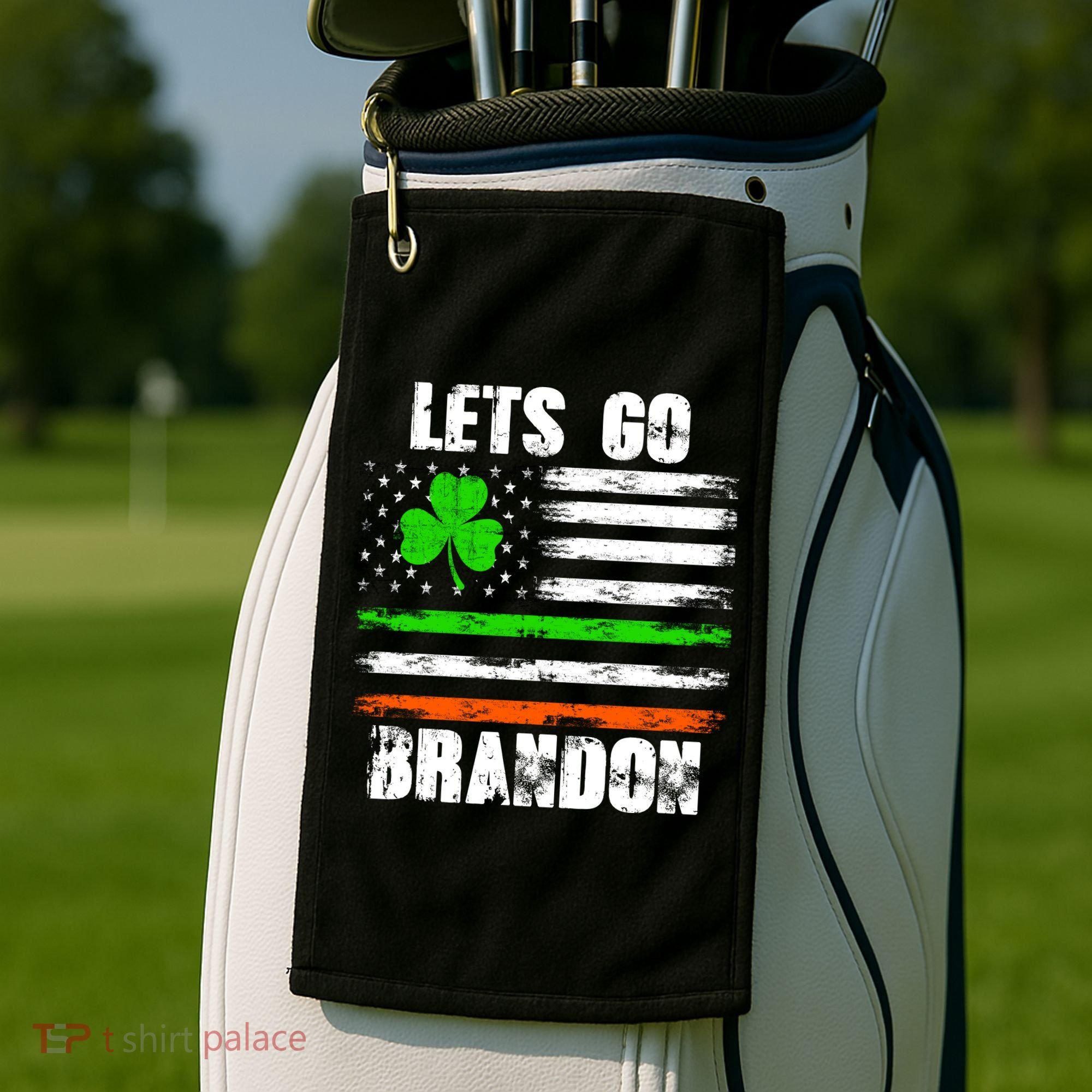 Lets Go Brandon St Patrick's Day Distressed America USA Flag Clover Golf Towel