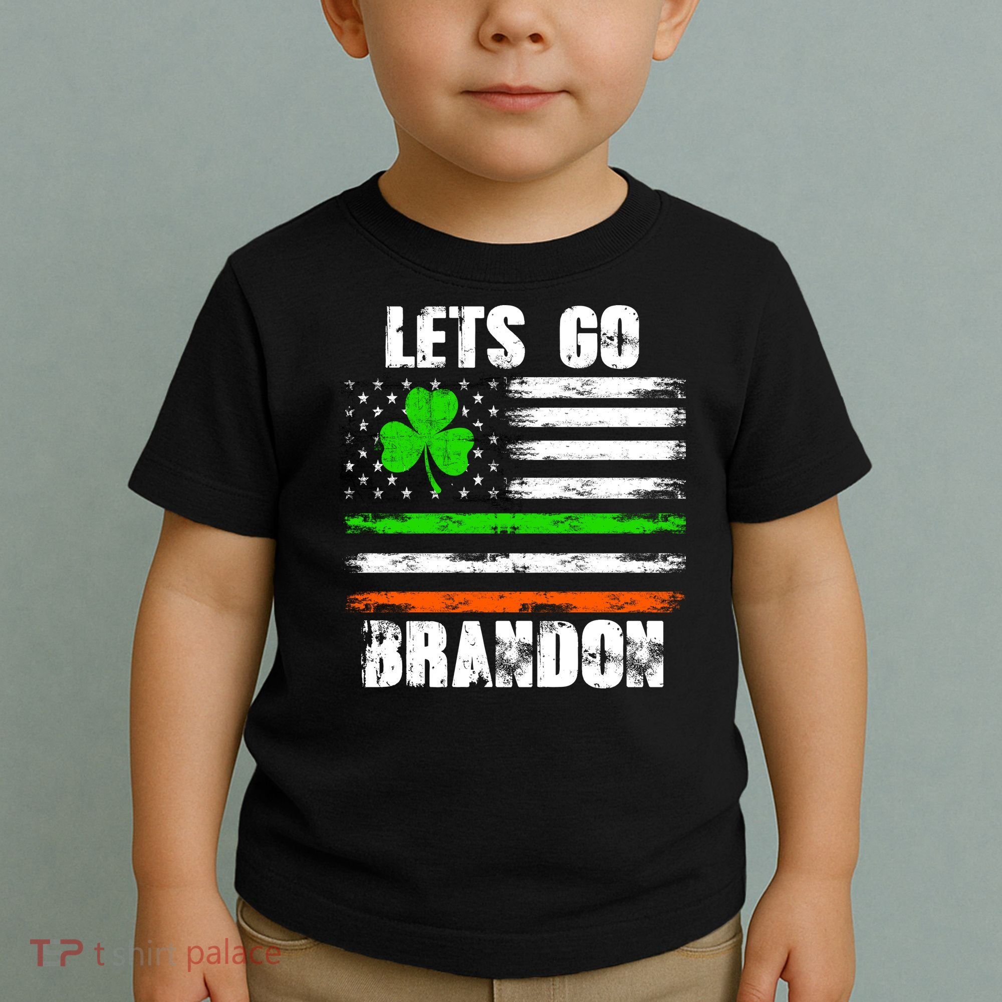 Lets Go Brandon St Patrick's Day Distressed America USA Flag Clover Toddler T-Shirt