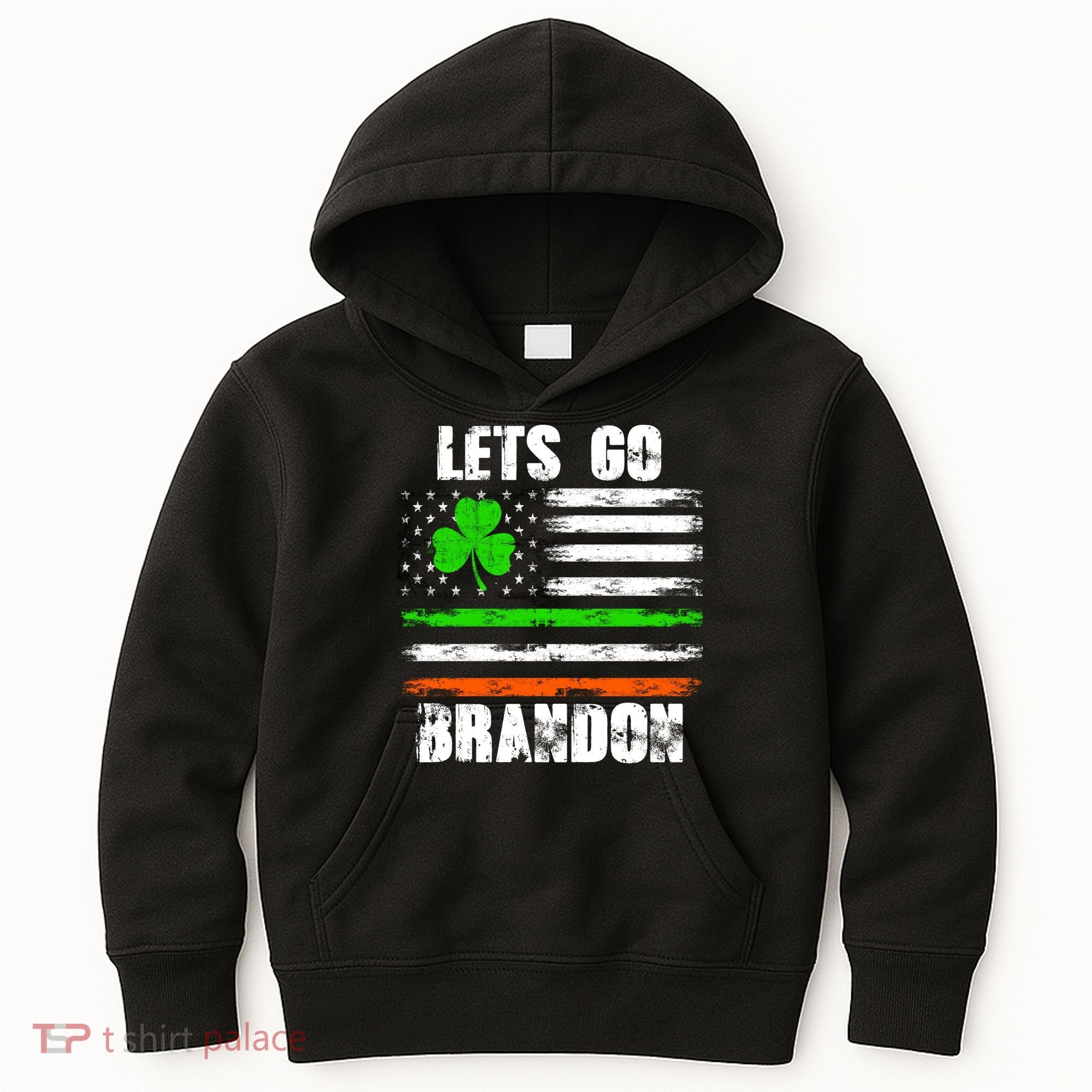 Lets Go Brandon St Patrick's Day Distressed America USA Flag Clover Kids Hoodie