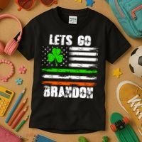 Lets Go Brandon St Patrick's Day Distressed America USA Flag Clover Kids T-Shirt thumb 3
