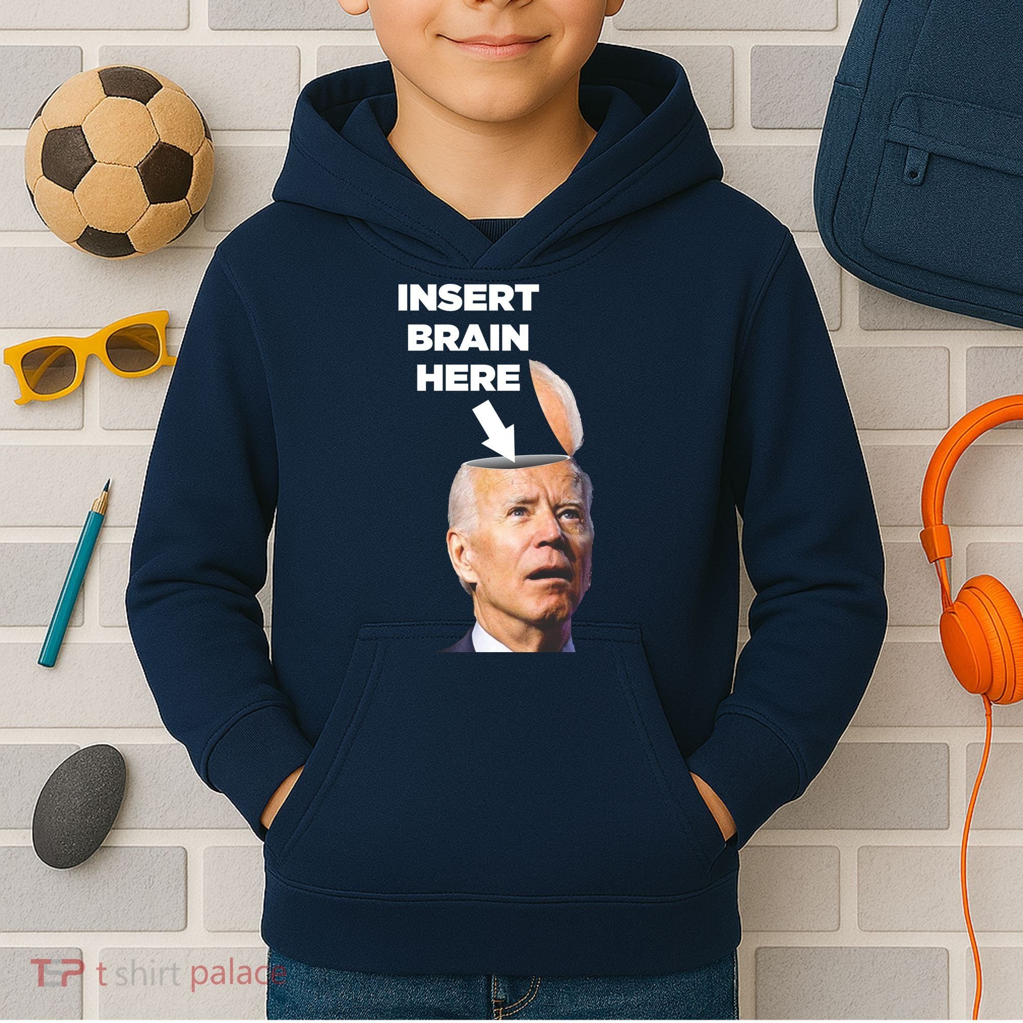 Let's Go Brandon Insert Brain Here Kids Hoodie