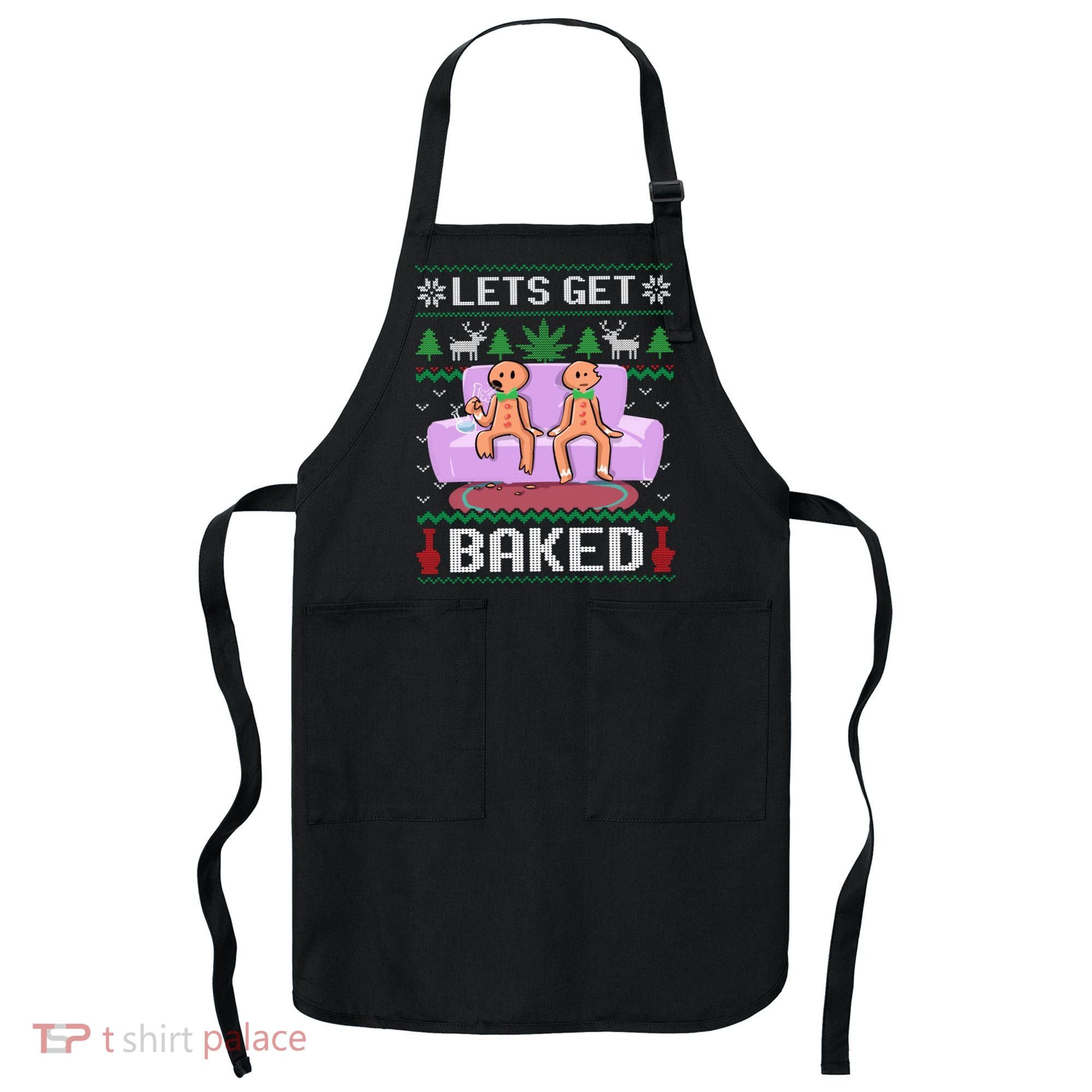 Let's Get Baked Gingerbread Man Ugly Christmas Marijuana Apron