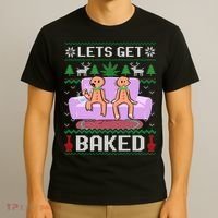 Let's Get Baked Gingerbread Man Ugly Christmas Marijuana T-Shirt thumb 3