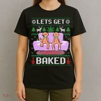 Let's Get Baked Gingerbread Man Ugly Christmas Marijuana T-Shirt thumb 4