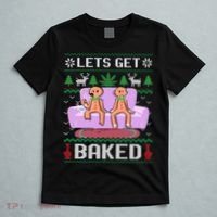 Let's Get Baked Gingerbread Man Ugly Christmas Marijuana T-Shirt thumb 5