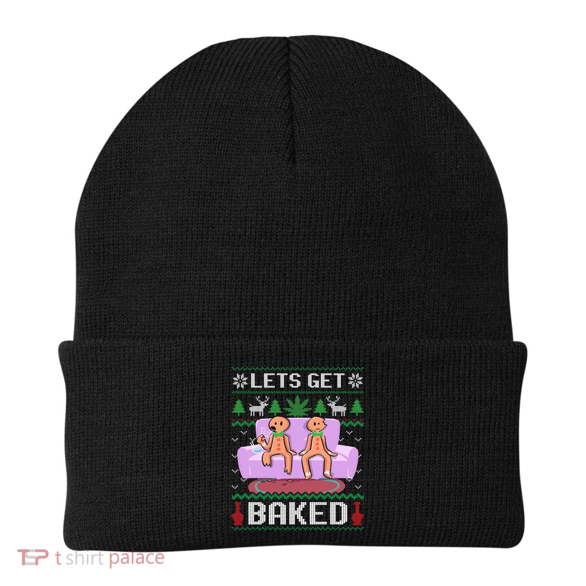 Let's Get Baked Gingerbread Man Ugly Christmas Marijuana Beanie