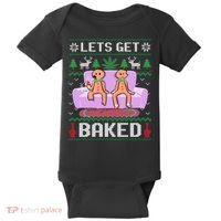 Let's Get Baked Gingerbread Man Ugly Christmas Marijuana Baby Bodysuit thumb 0