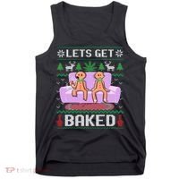 Let's Get Baked Gingerbread Man Ugly Christmas Marijuana Tank Top thumb 0