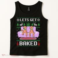 Let's Get Baked Gingerbread Man Ugly Christmas Marijuana Tank Top thumb 2