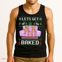 Let's Get Baked Gingerbread Man Ugly Christmas Marijuana Tank Top thumb 3