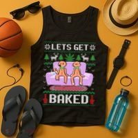 Let's Get Baked Gingerbread Man Ugly Christmas Marijuana Tank Top thumb 4