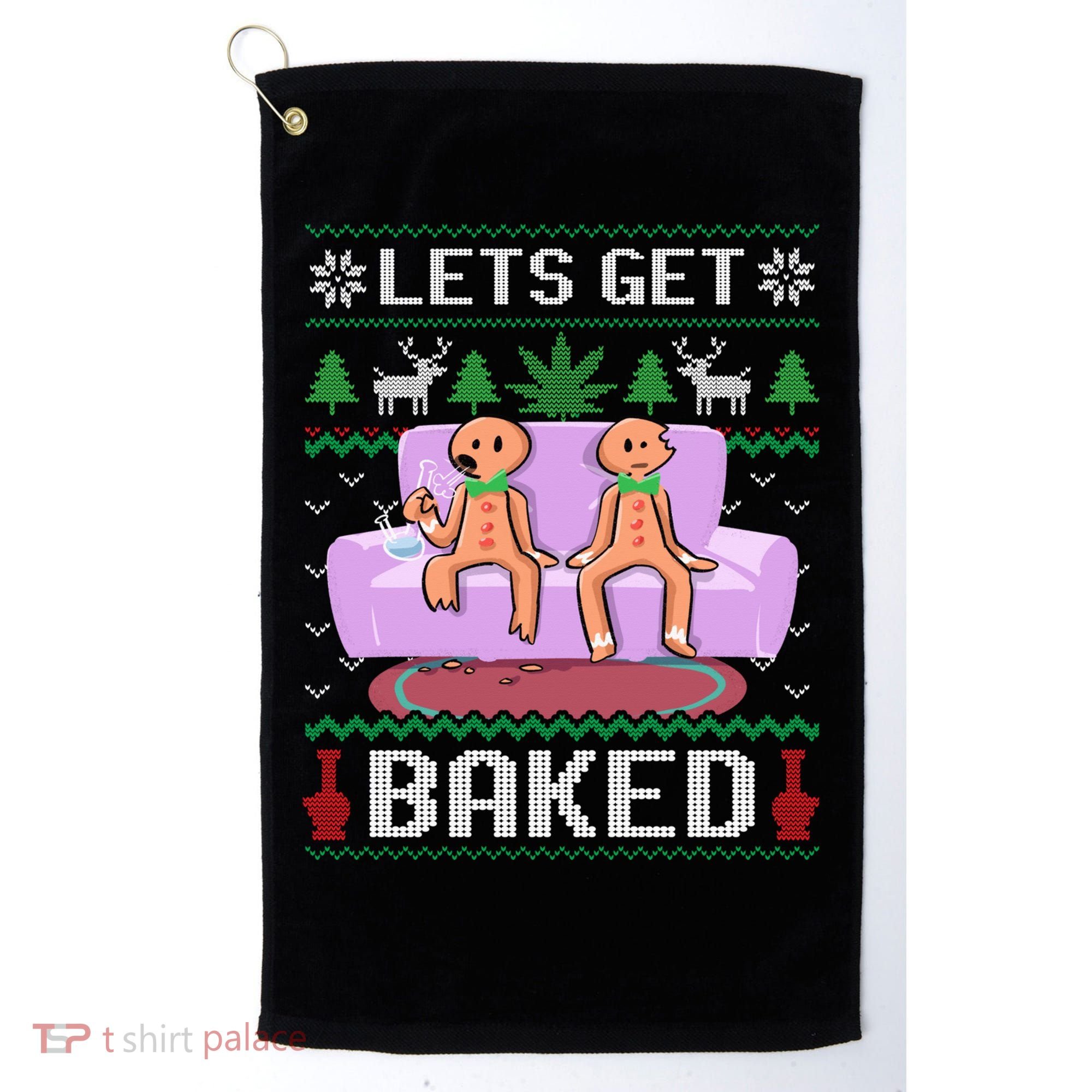 Let's Get Baked Gingerbread Man Ugly Christmas Marijuana Golf Towel