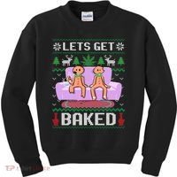 Let's Get Baked Gingerbread Man Ugly Christmas Marijuana Kids Sweatshirt thumb 0