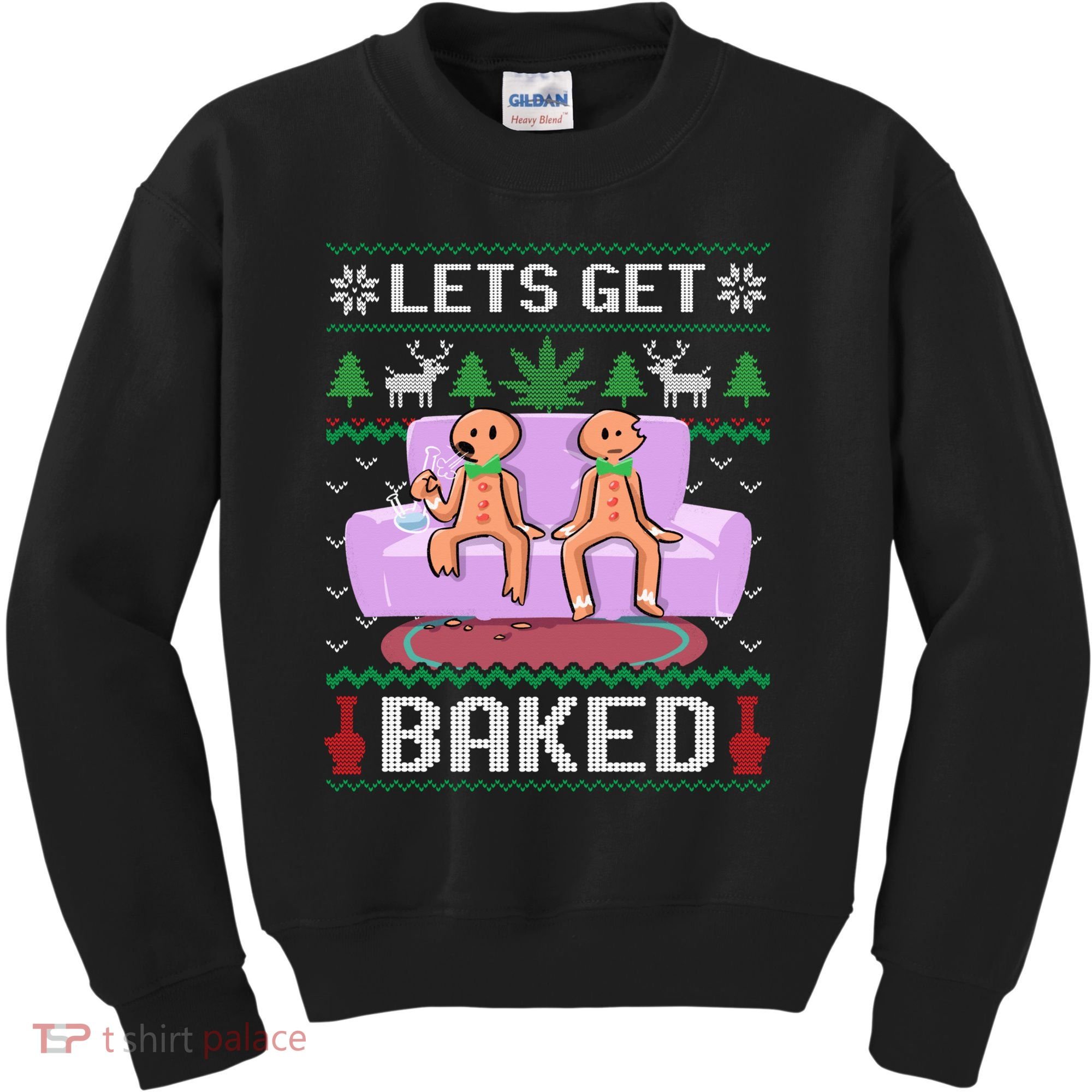 Let's Get Baked Gingerbread Man Ugly Christmas Marijuana Kids Sweatshirt