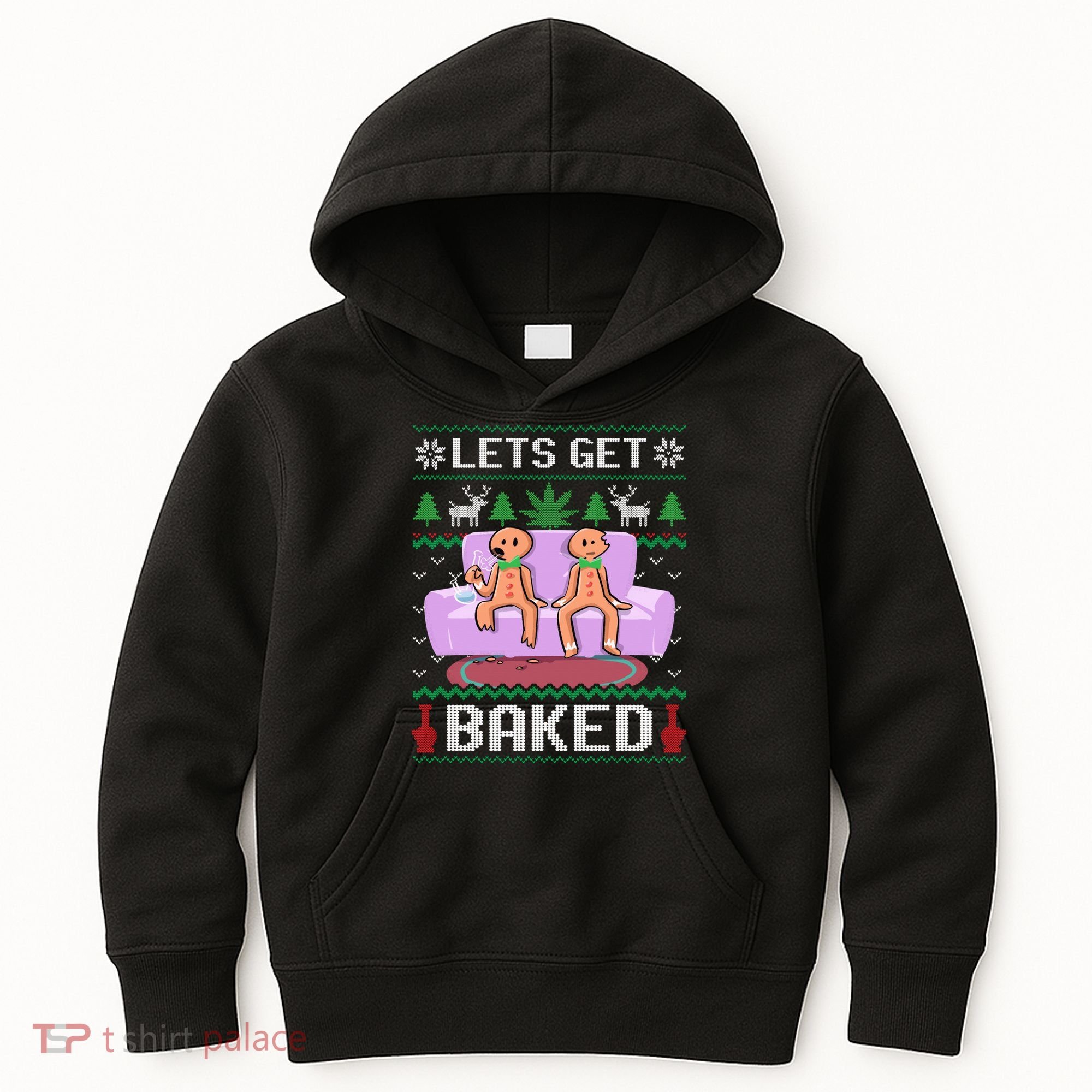 Let's Get Baked Gingerbread Man Ugly Christmas Marijuana Kids Hoodie