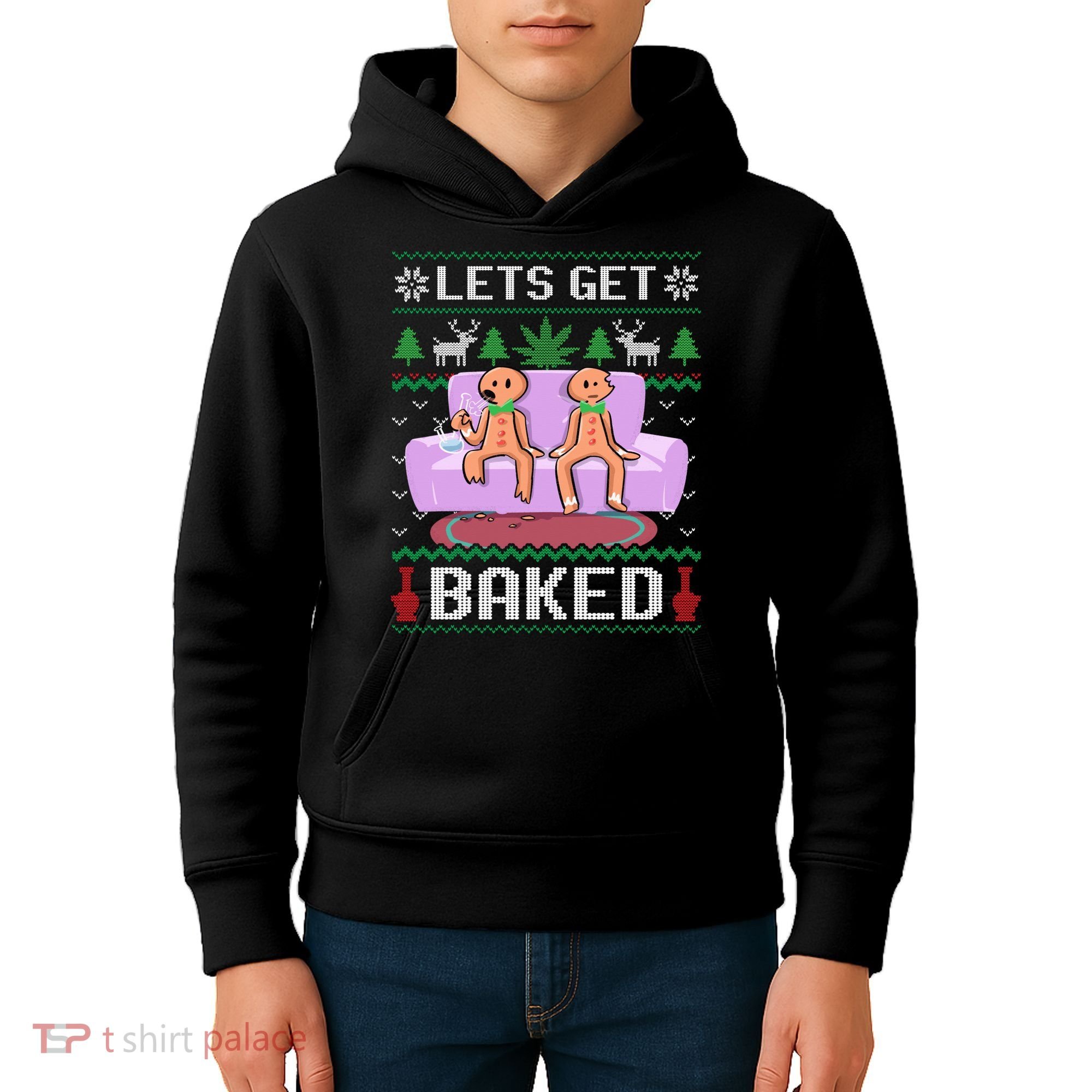 Let's Get Baked Gingerbread Man Ugly Christmas Marijuana Kids Hoodie