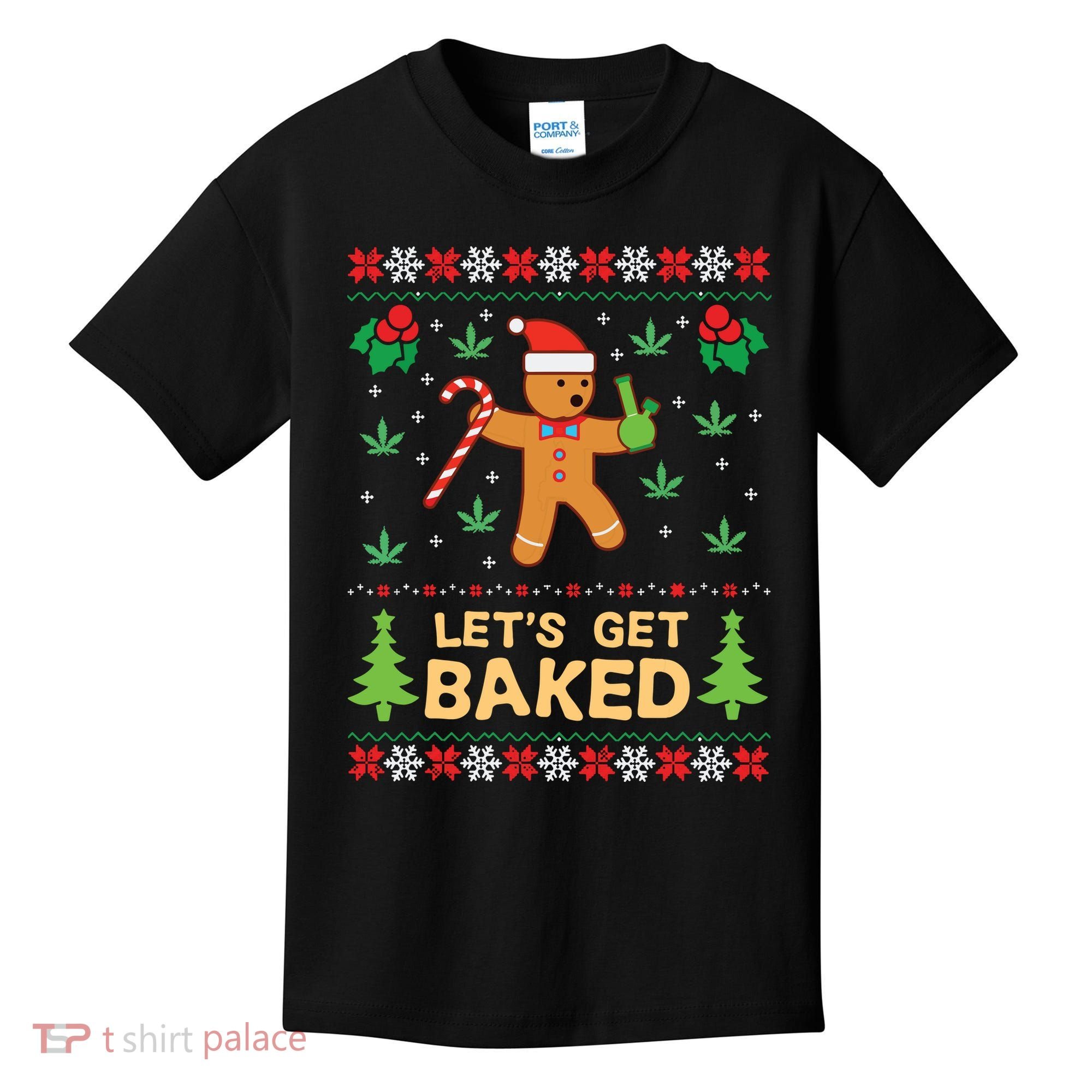 Lets Get Baked Cookie Weed Xmas Ugly Christmas Sweater Kids T-Shirt