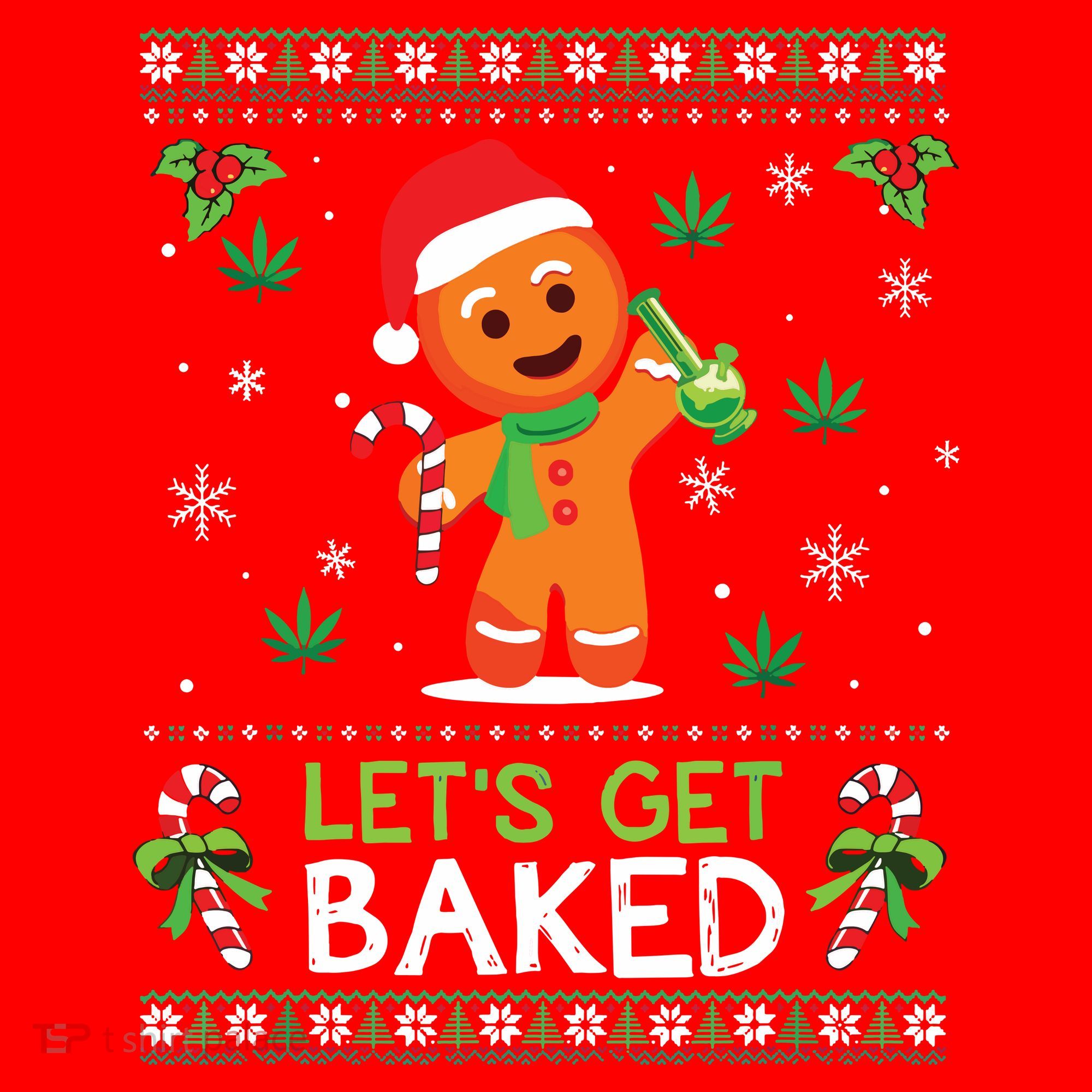Lets Get Baked Ugly Sweater Weed Christmas Xmas Marijuana Santa Hat