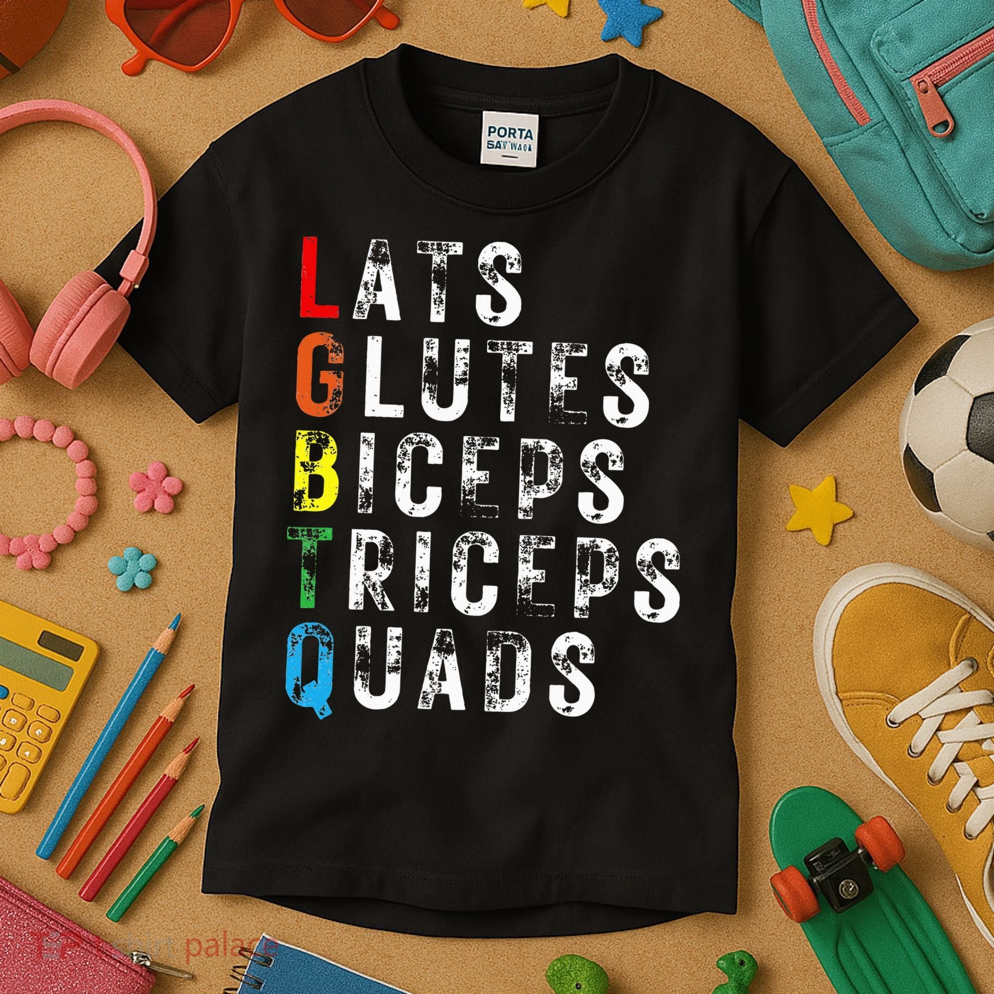 Lats Glutes Biceps Triceps Quads Lgbtq Kids T-Shirt