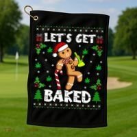 Let's Get Baked Gingerbread Man Weed Funny Christmas Cookie  Golf Towel thumb 1